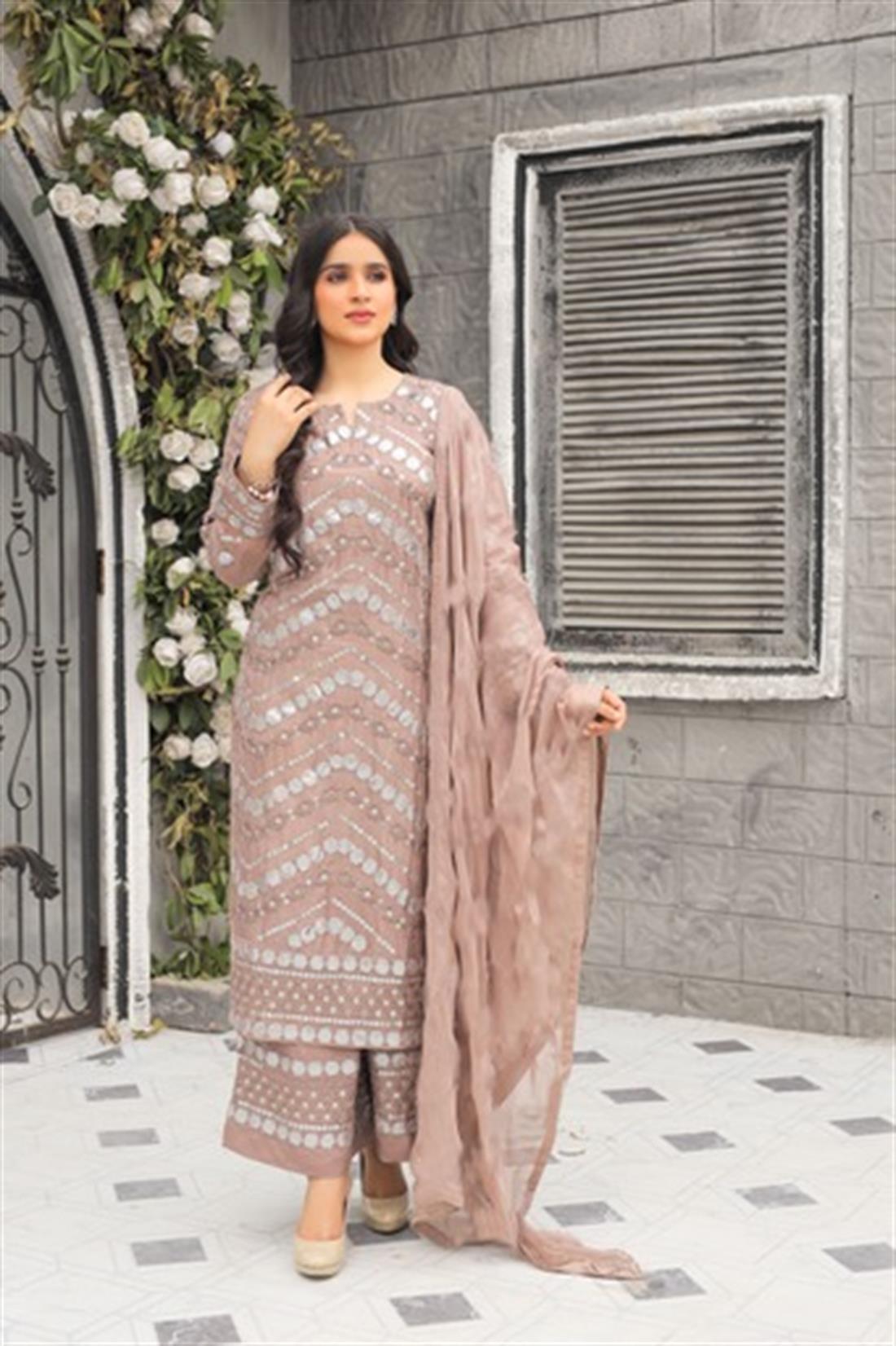 Mauve Sequinned Chiffon Ladies Readymade