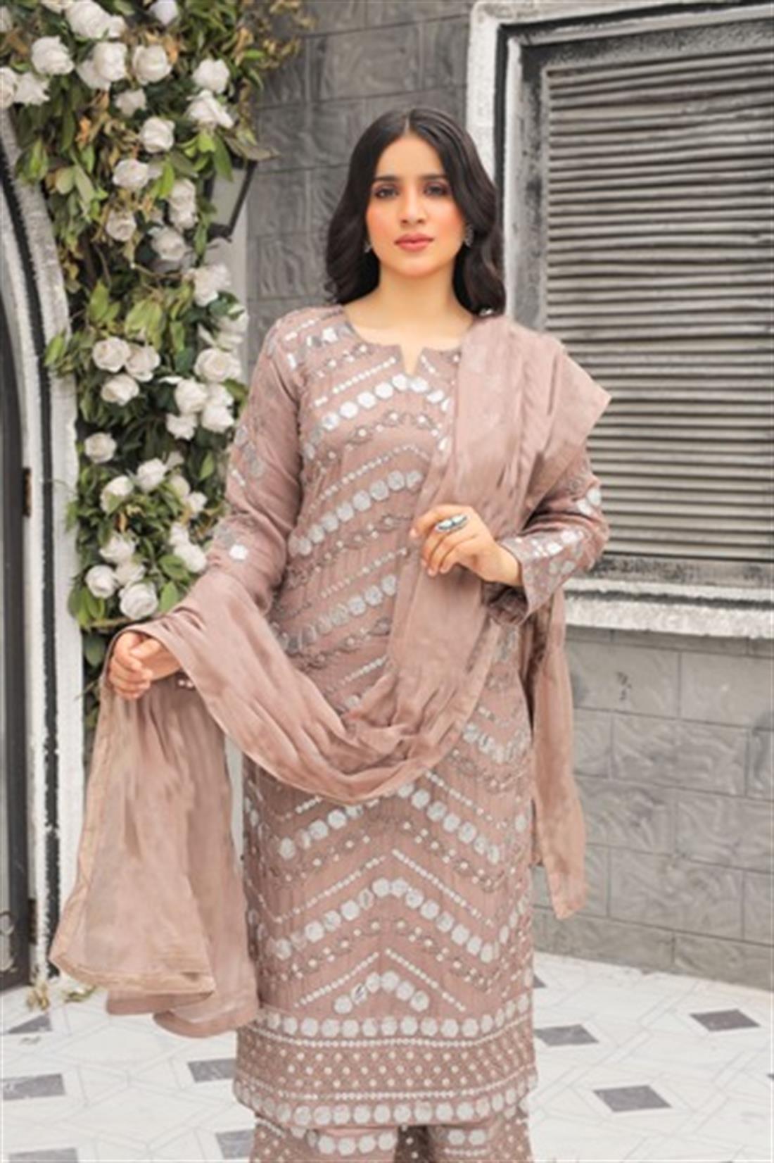 Mauve Sequinned Chiffon Ladies Readymade