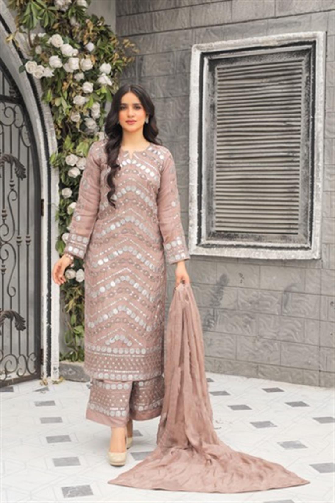Mauve Sequinned Chiffon Ladies Readymade