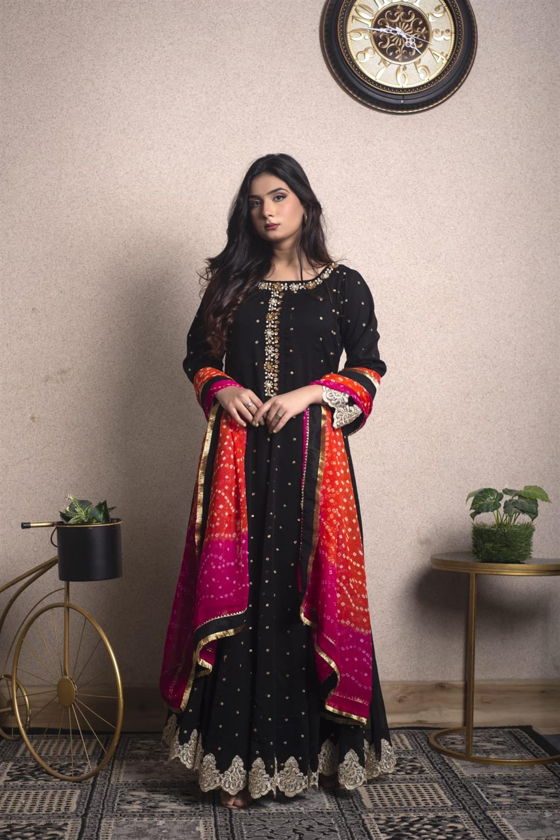 Black Embroidered Chiffon Beautiful Long Dress