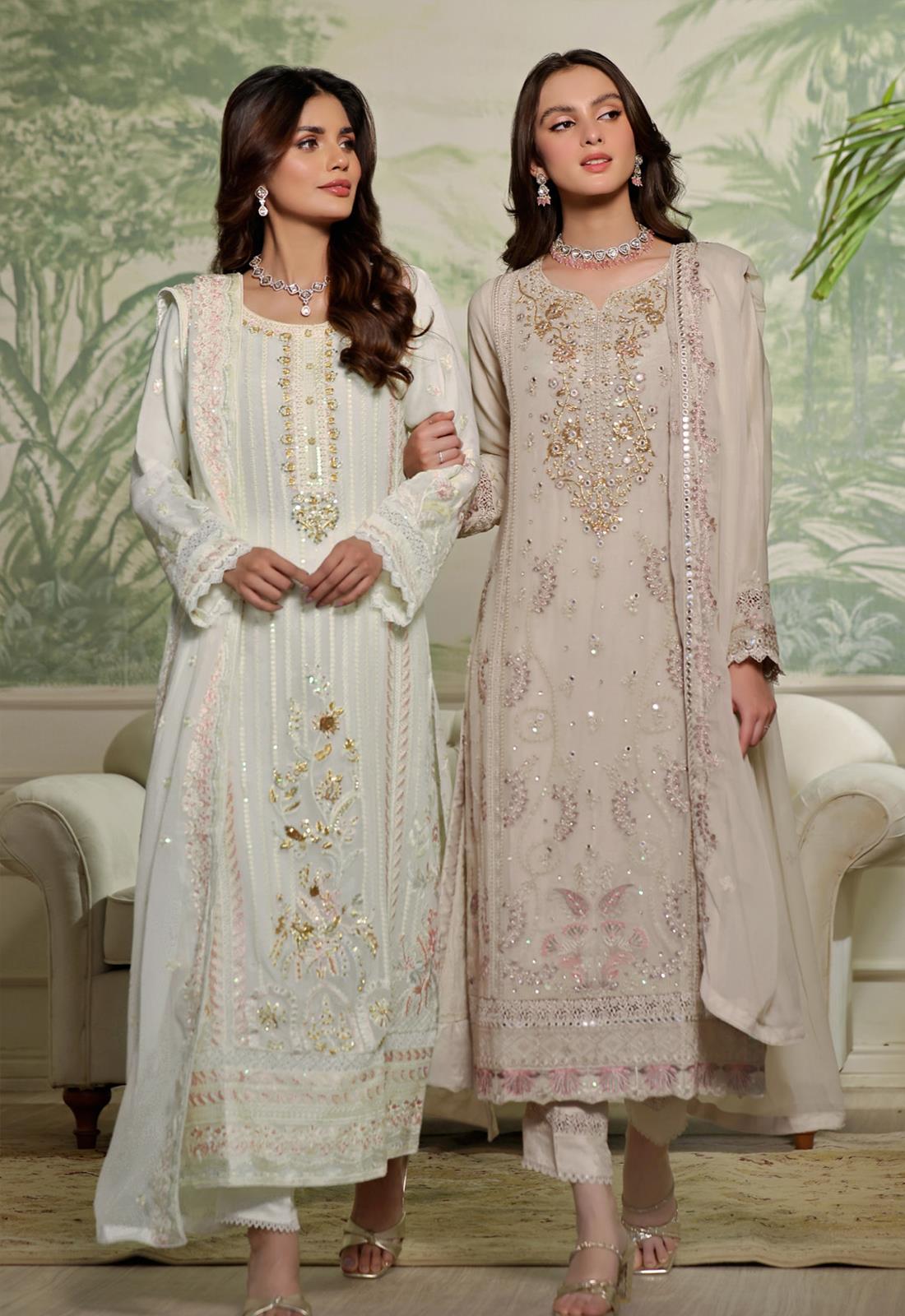 Cream Embroidered Raw Silk Luxury Pret