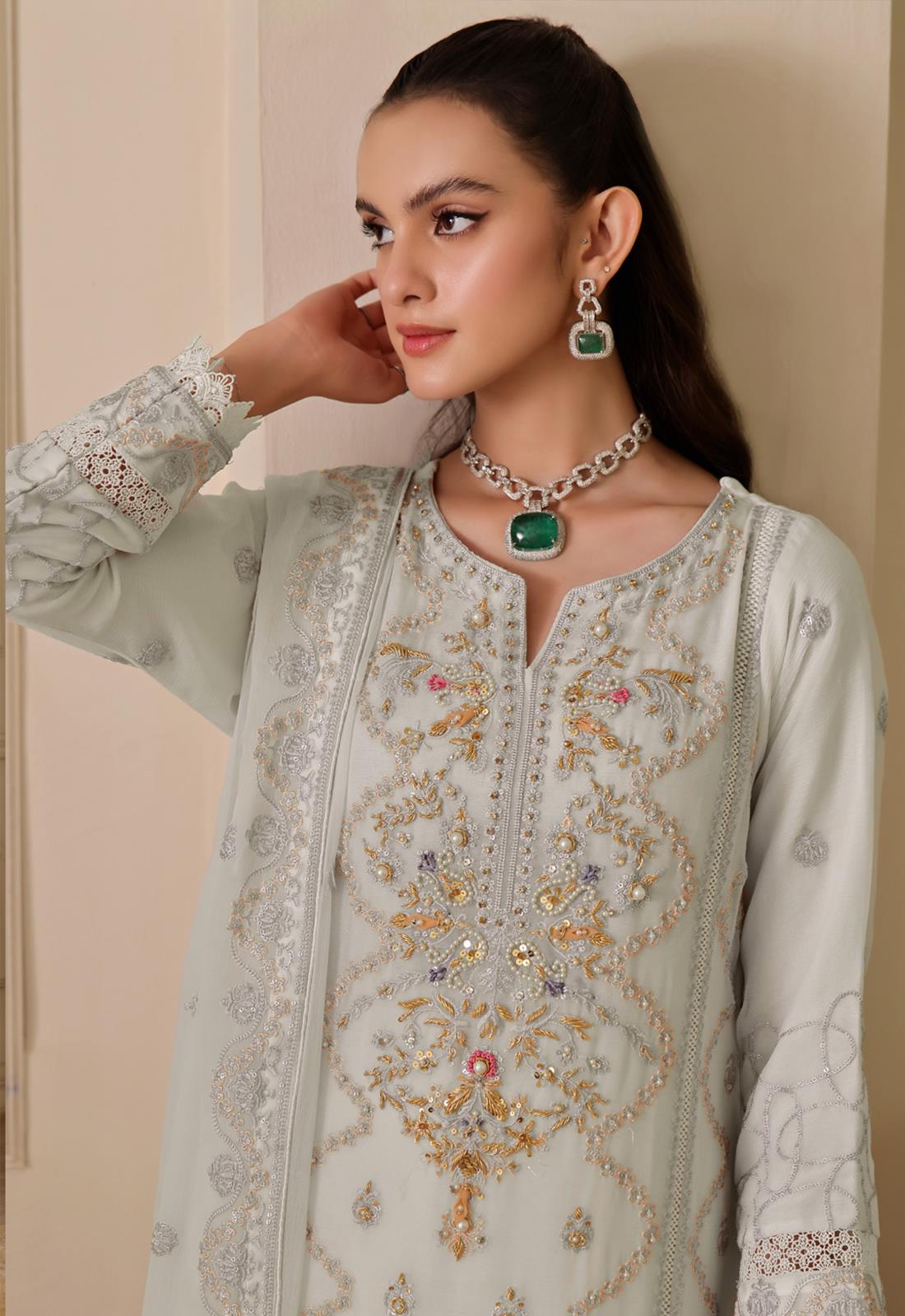 Powder Blue Embroidered Raw Silk Luxury Pret