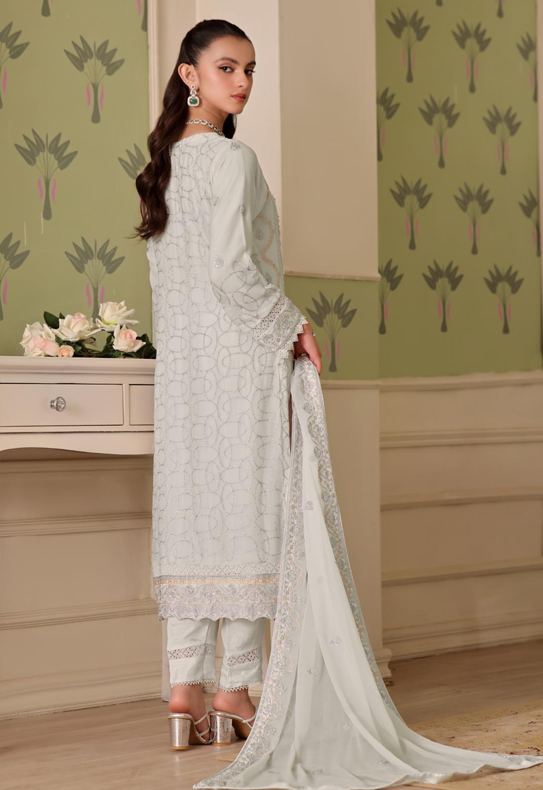 Powder Blue Embroidered Raw Silk Luxury Pret