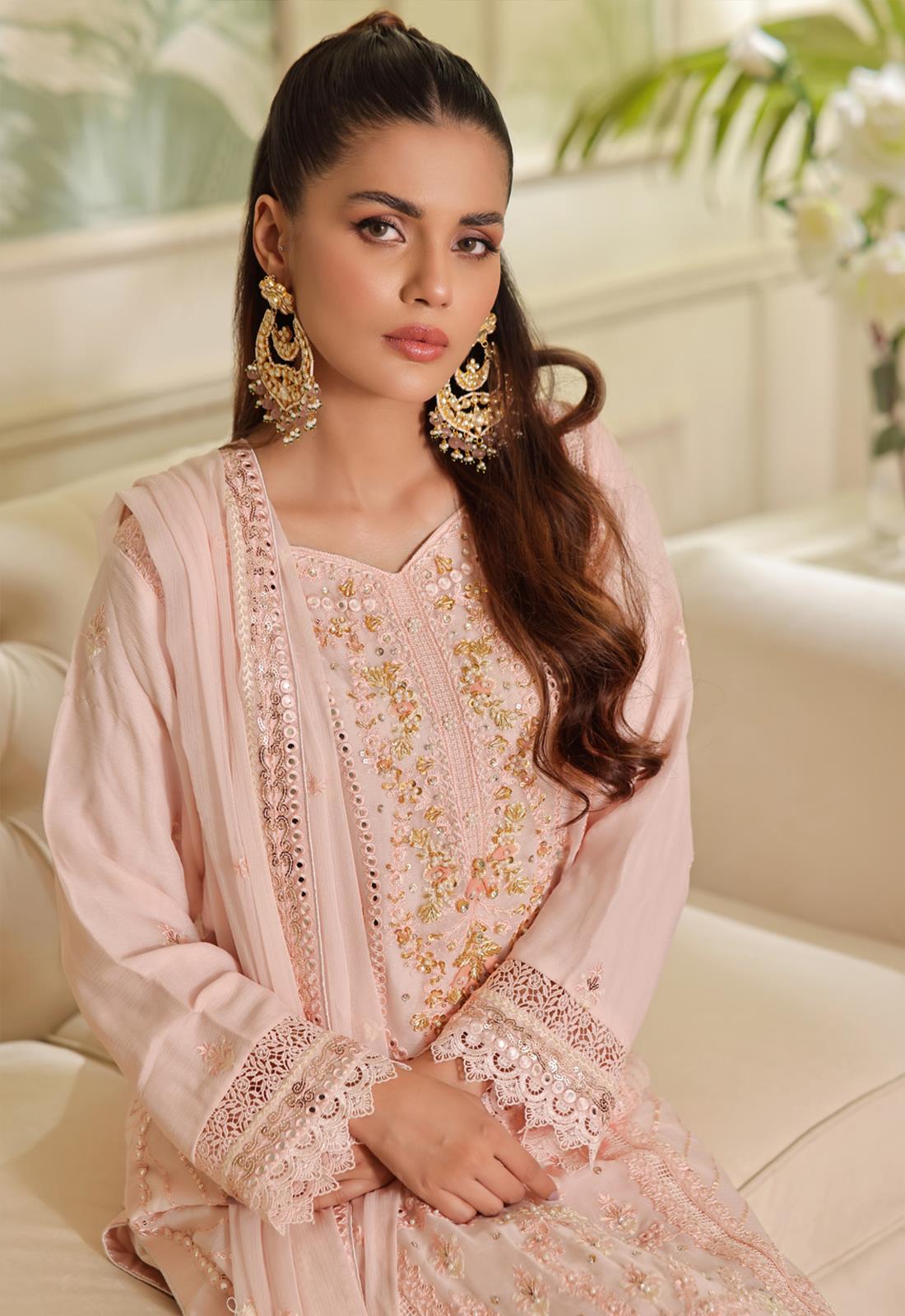 Baby Pink Embroidered Chiffon Luxury Pret
