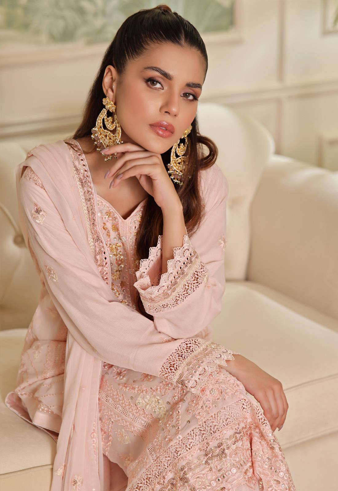 Baby Pink Embroidered Chiffon Luxury Pret