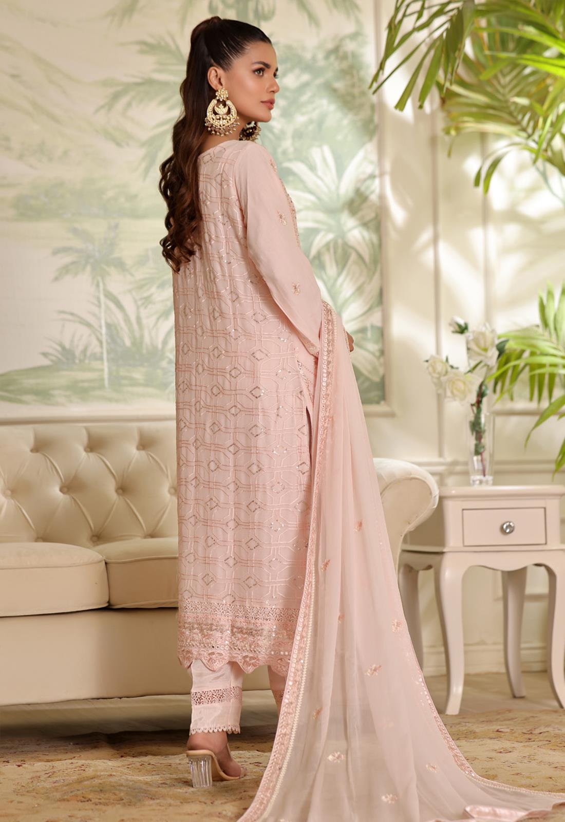 Baby Pink Embroidered Chiffon Luxury Pret
