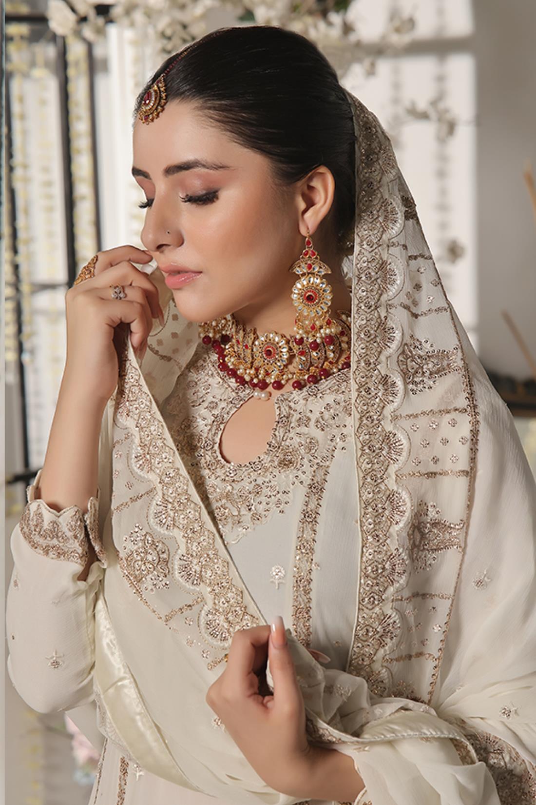 Off White Embroidered Raw Silk Maxi Chiffon Long Dress