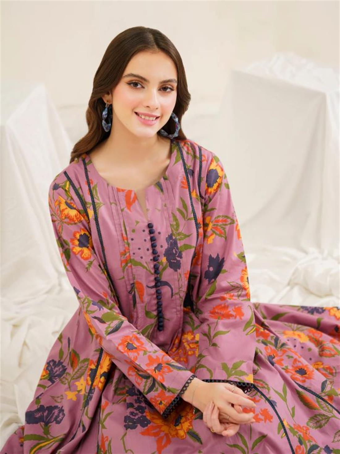Lilac Printed 3 Piece Ladies Lawn Suit