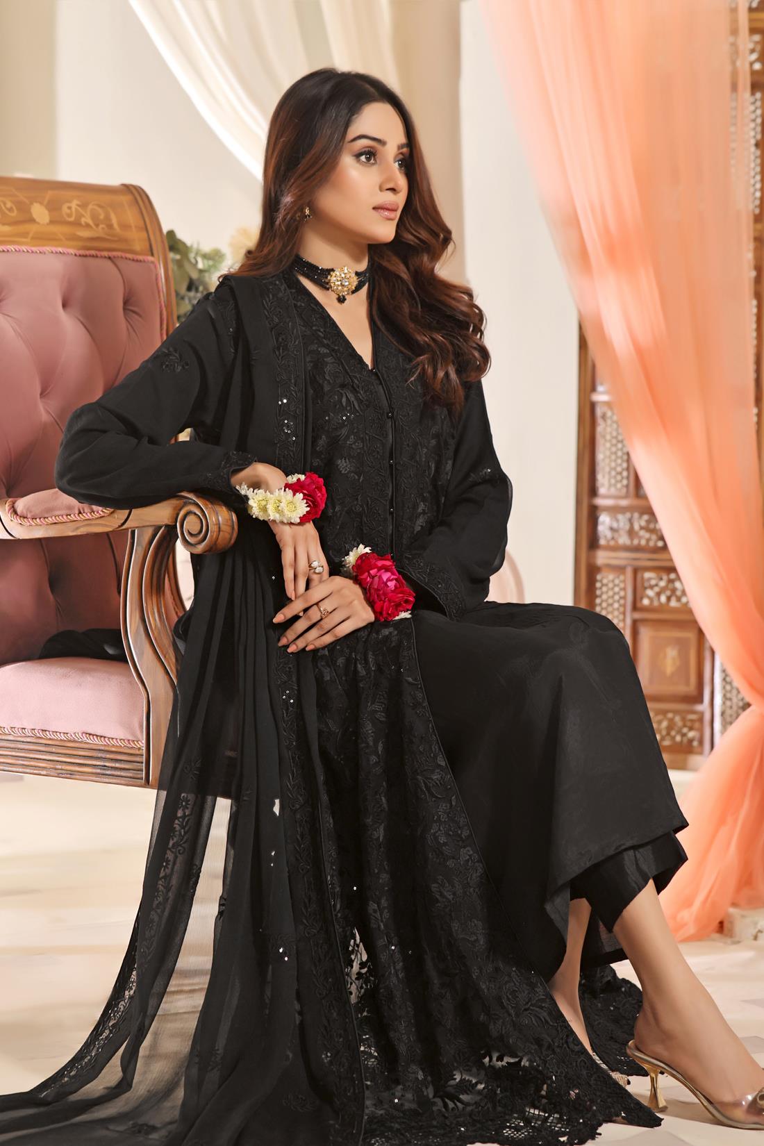 Black Cutwork Raw Silk Luxury Pret