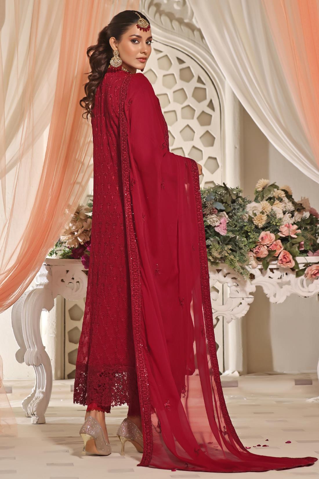 Red Cutwork Raw Silk Luxury Pret
