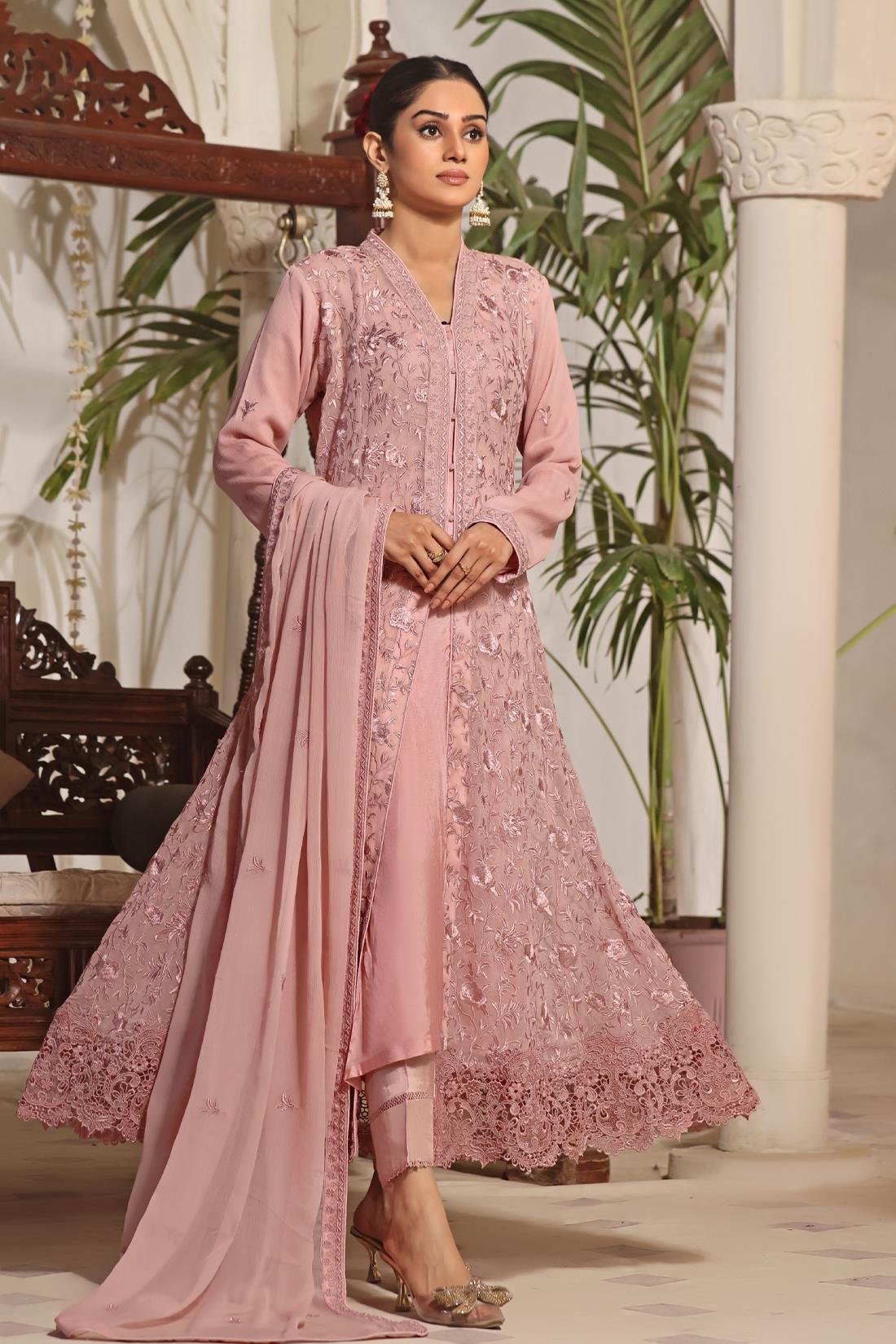 Dusky Pink Cutwork Raw Silk Luxury Pret