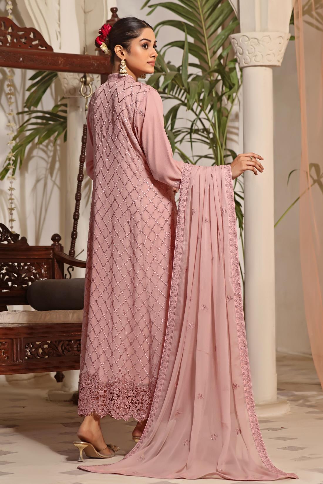 Dusky Pink Cutwork Raw Silk Luxury Pret