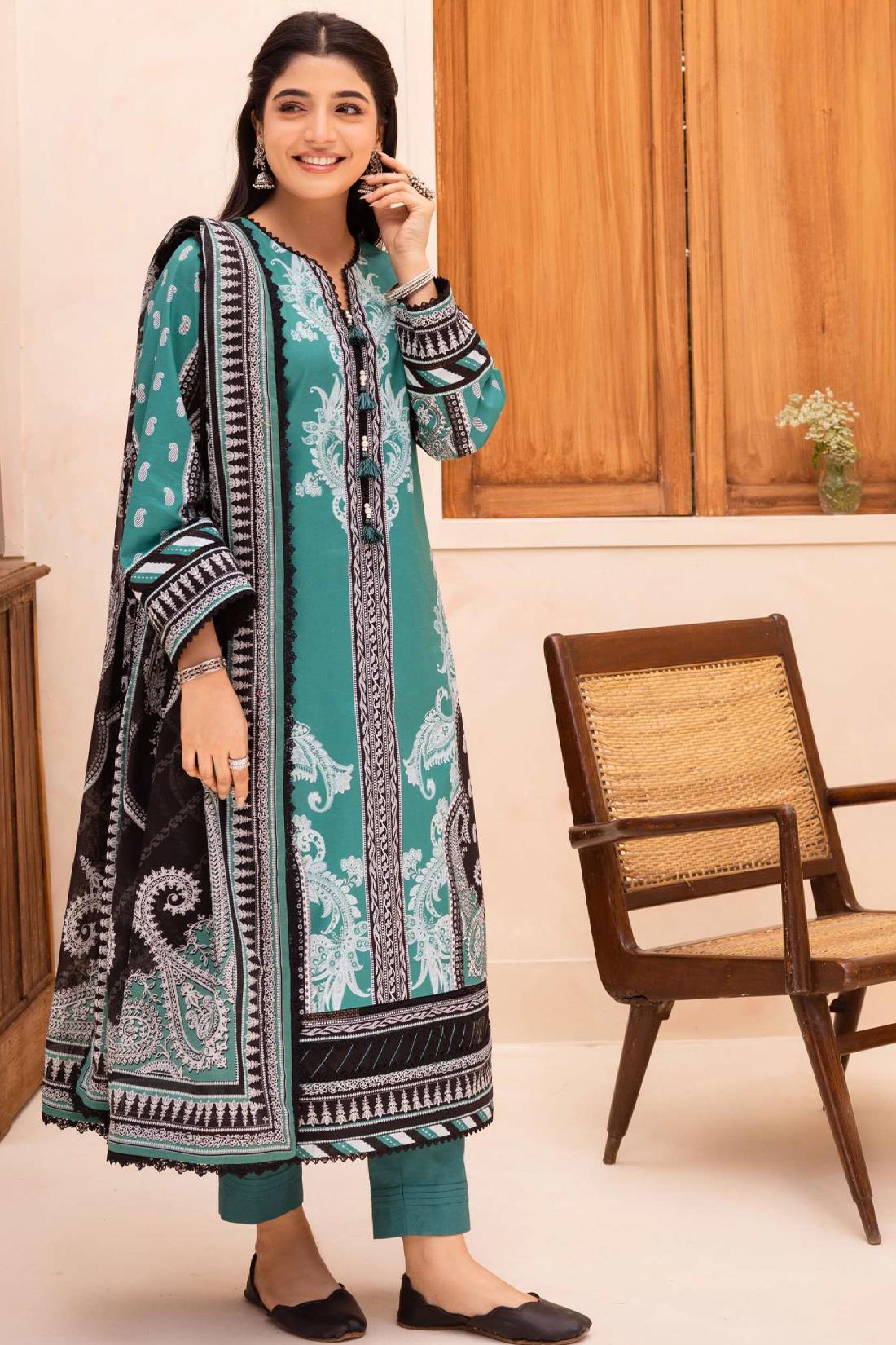 Sea Green Lawn Digital Printed Suit