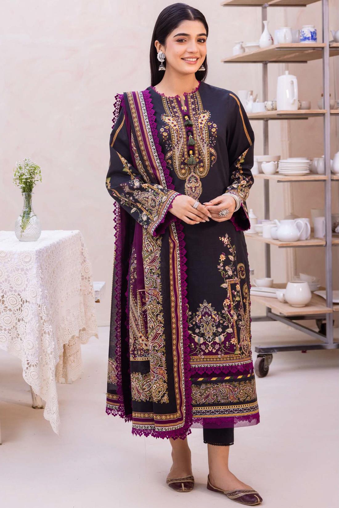 Black & Multicolour Lawn Digital Printed Suit