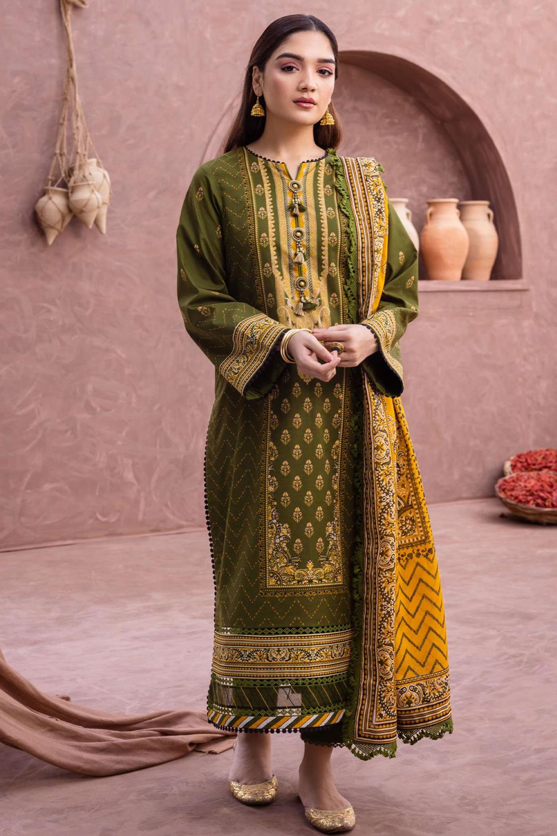 Mehandi Green Lawn Digital Printed Suit