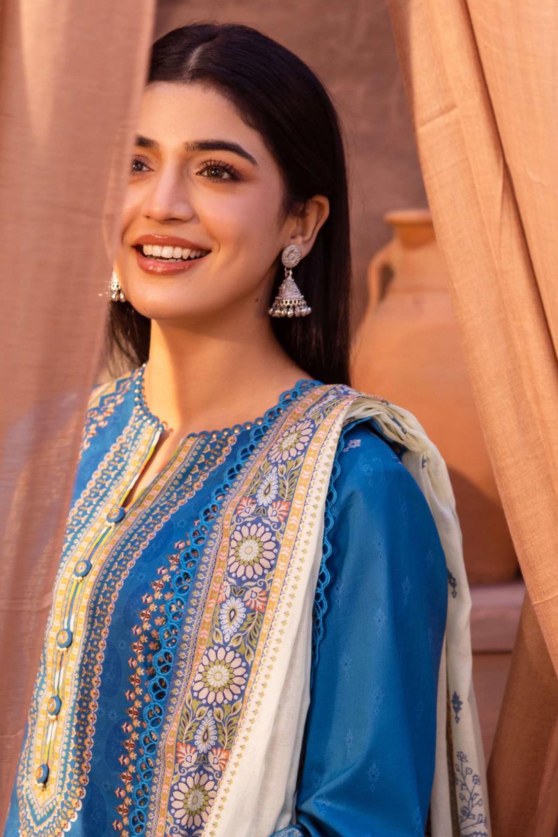 Blue & Multicolour Lawn Digital Printed Suit