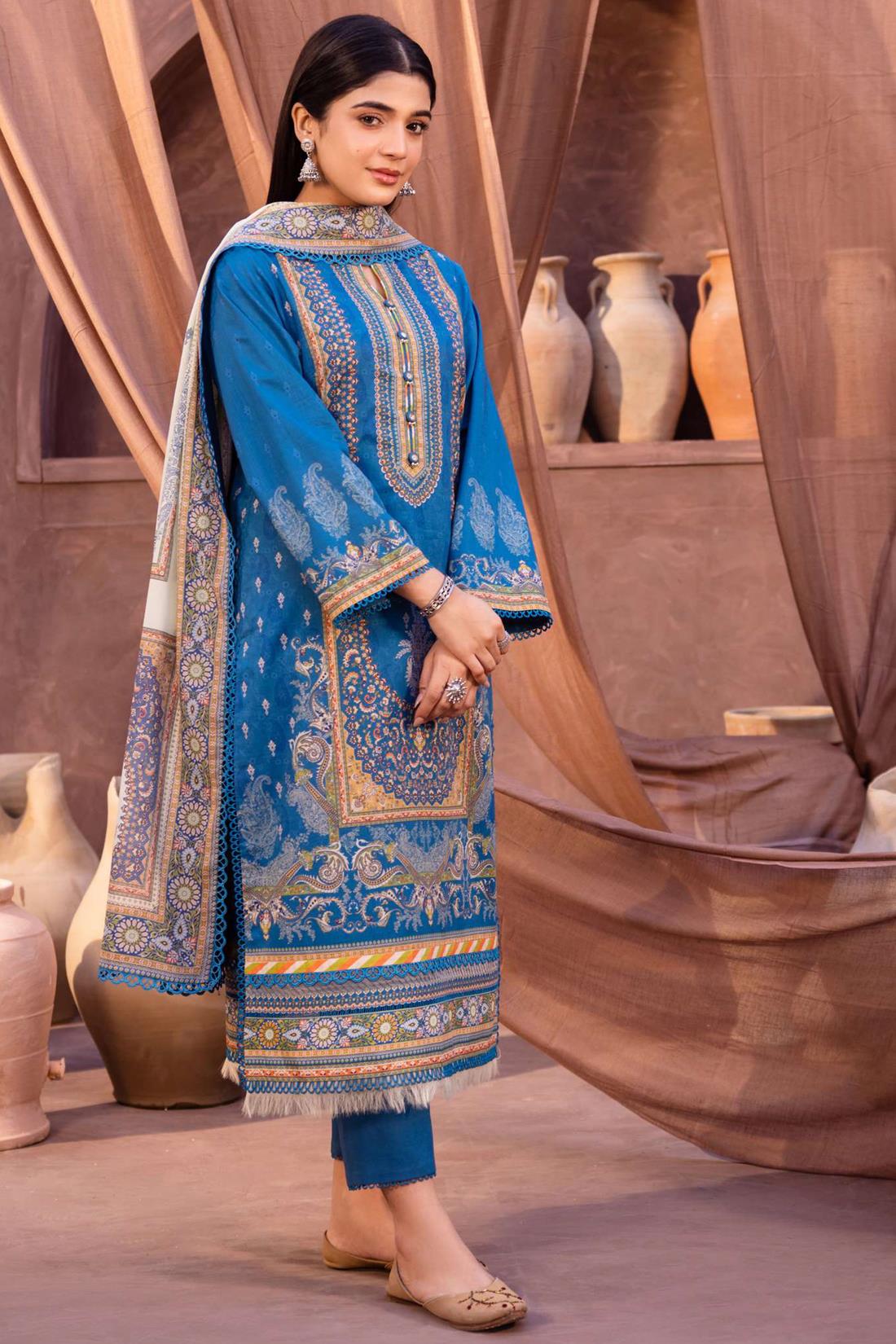Blue & Multicolour Lawn Digital Printed Suit