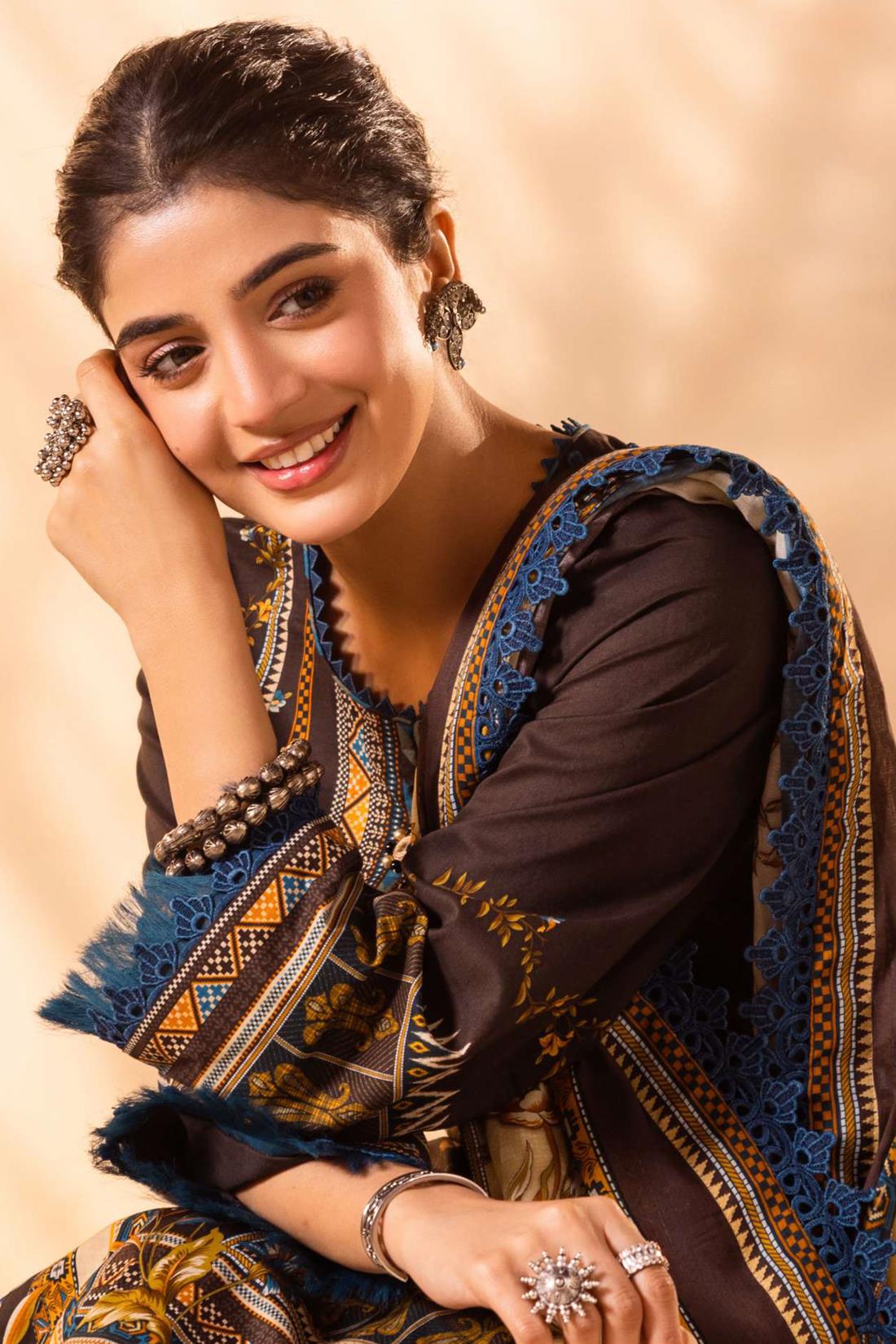 Brown & Multicolour Lawn Digital Printed Suit