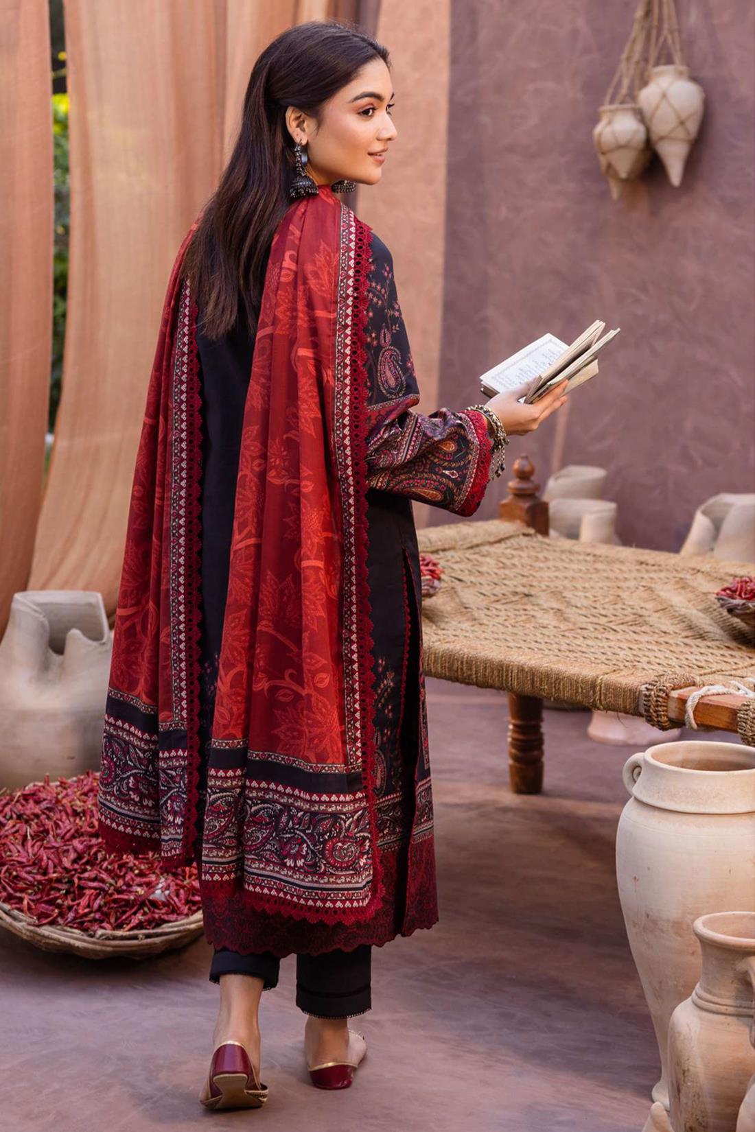 Black & RED Lawn Digital Printed Suit