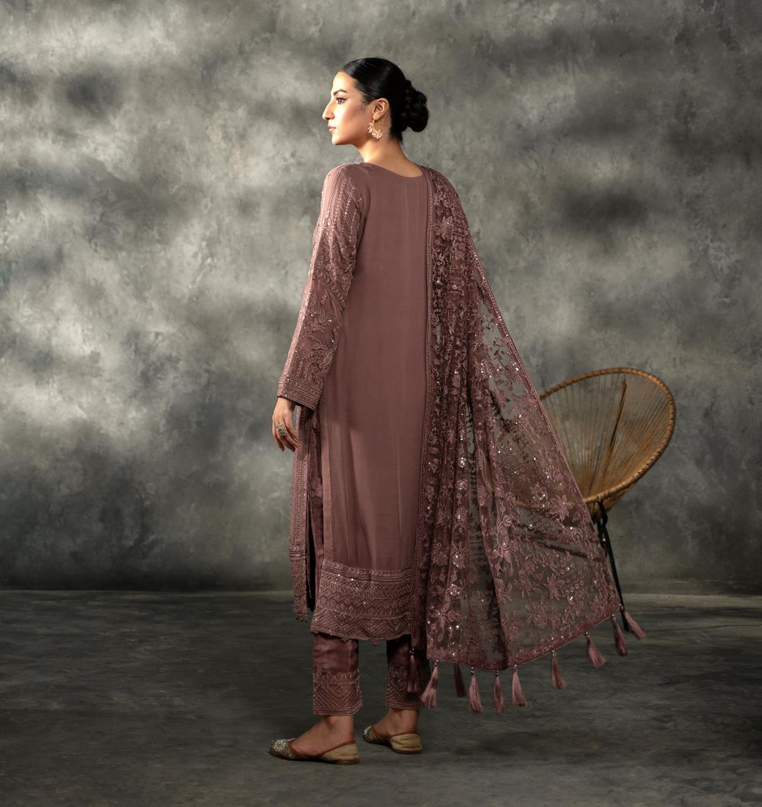 Mauve Sequinned Chiffon Sharara Ladies Readymade