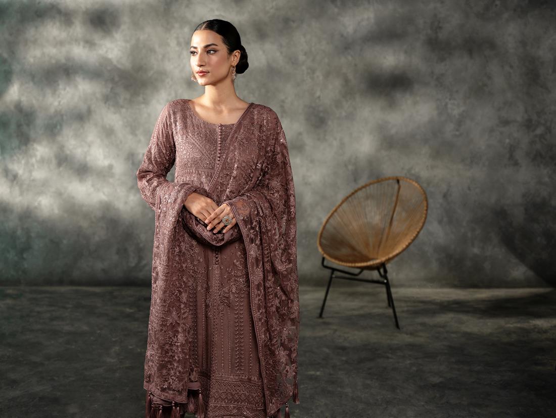 Mauve Sequinned Chiffon Sharara Ladies Readymade