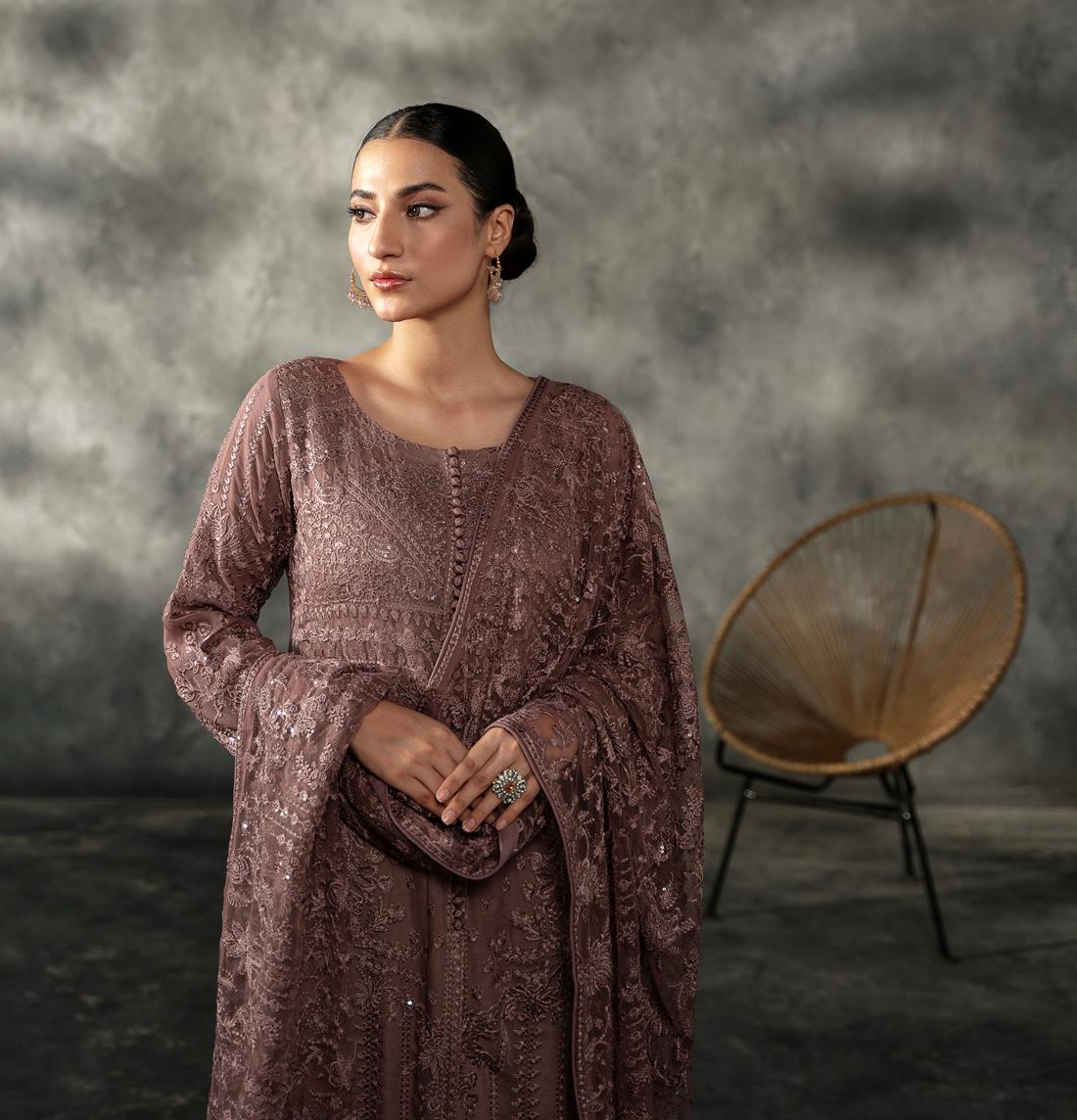Mauve Sequinned Chiffon Sharara Ladies Readymade