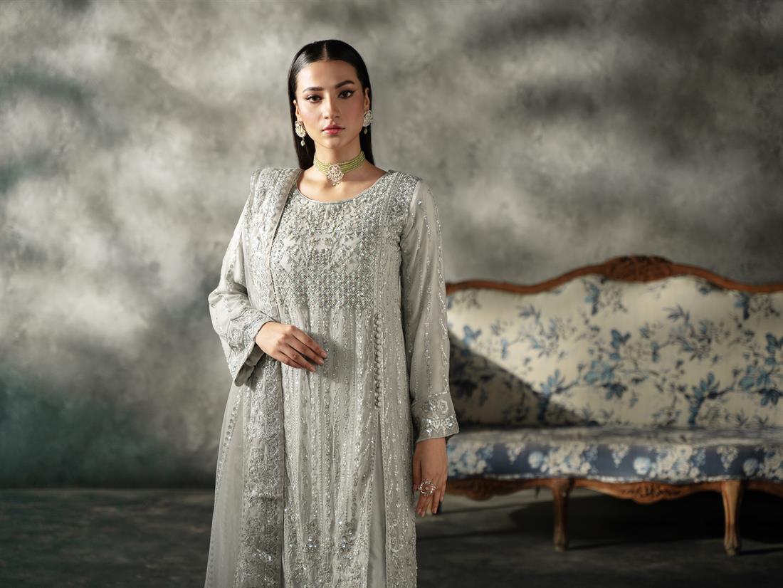 Mint Sequinned Chiffon Sharara Ladies Readymade