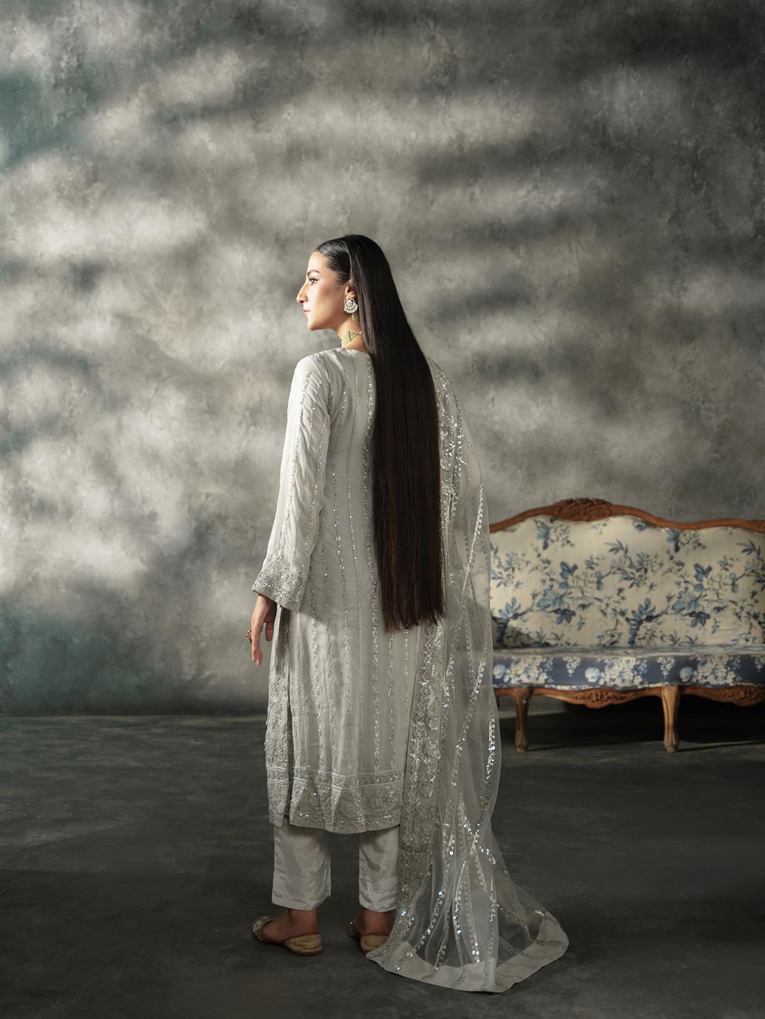 Mint Sequinned Chiffon Sharara Ladies Readymade