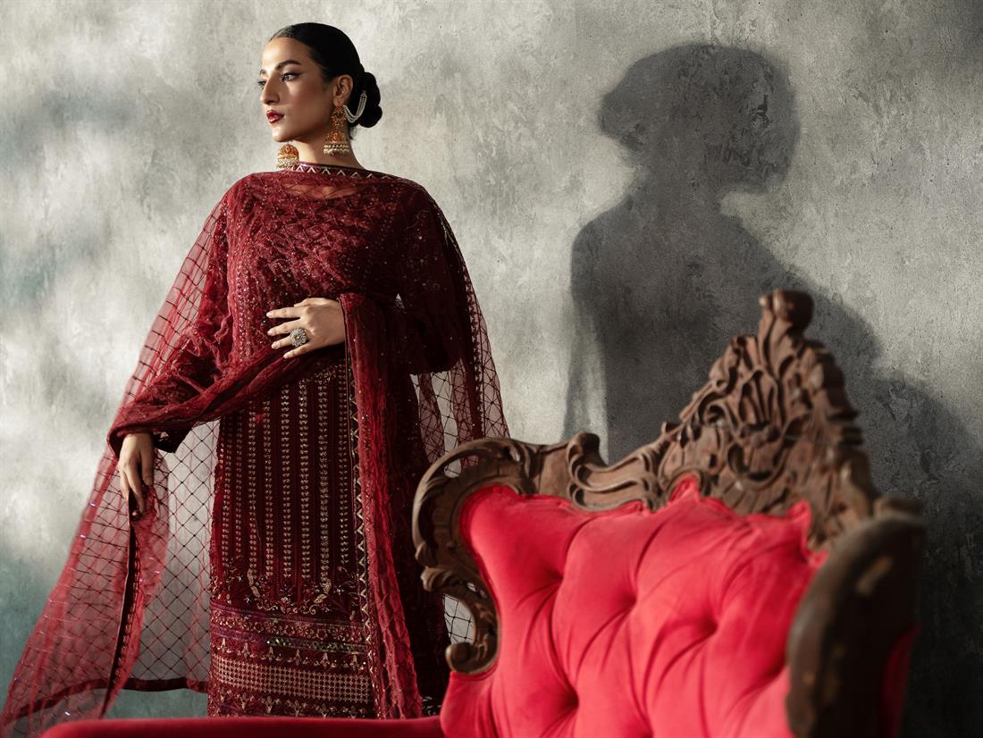 Maroon Sequinned Chiffon Sharara Ladies Readymade