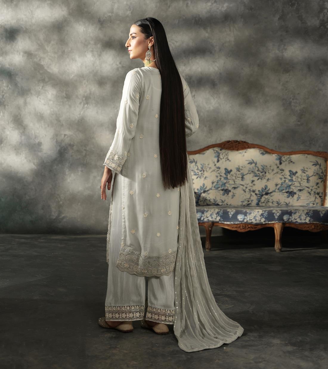 Mint Sequinned Chiffon Sharara Ladies Readymade