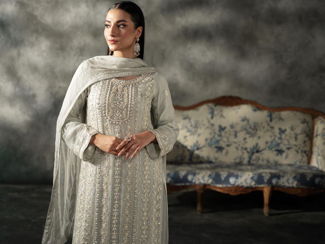 Mint Sequinned Chiffon Sharara Ladies Readymade