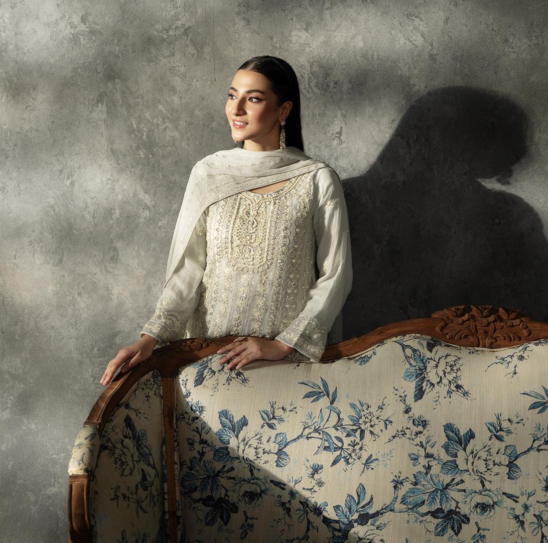 Mint Sequinned Chiffon Sharara Ladies Readymade