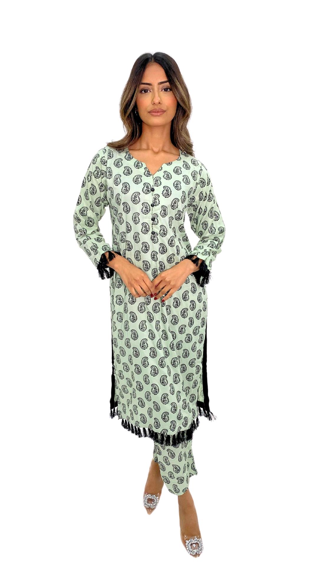 Mint Printed Linen Ladies 2 Piece Suit