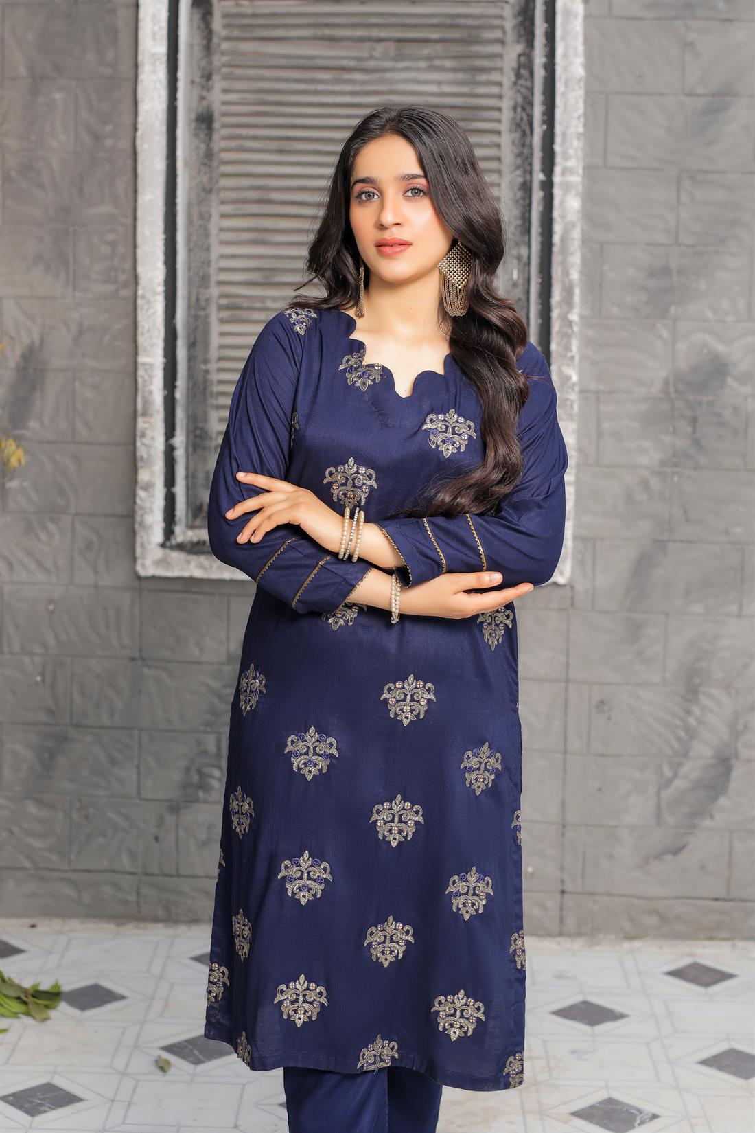 Navy Blue Sequinned Linen 2 Piece Suit