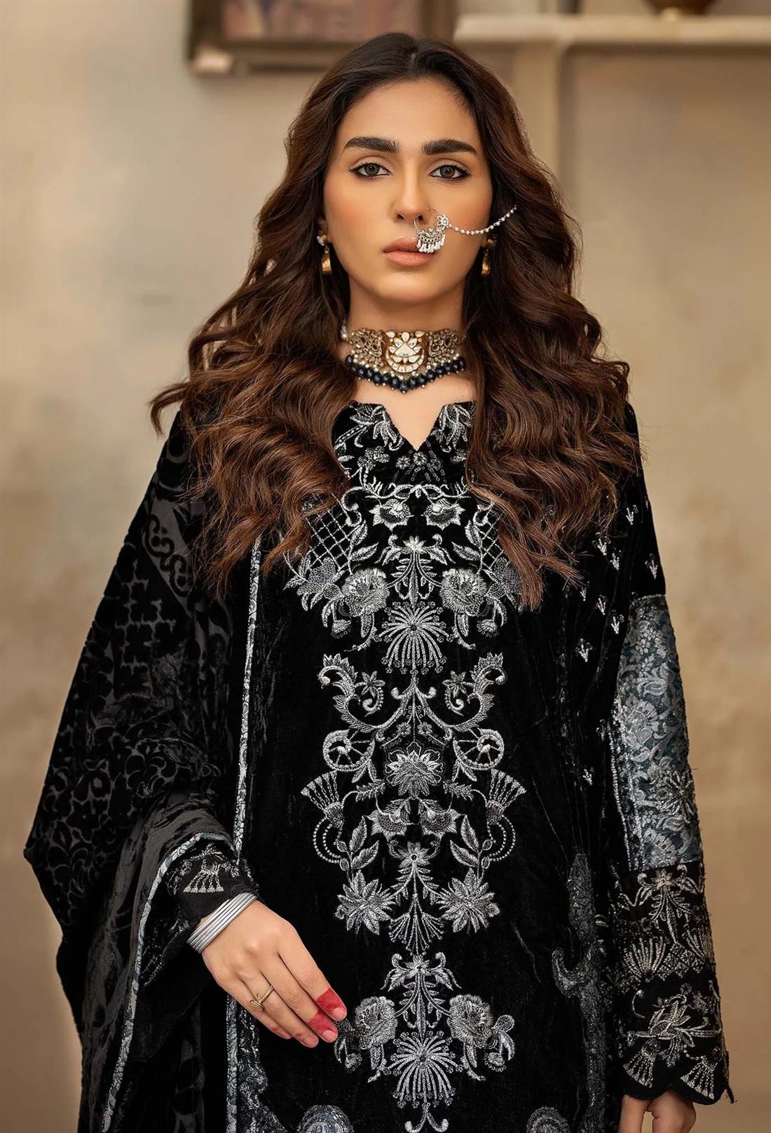 Black & Silver Embroidered Raw Silk Velvet Collection