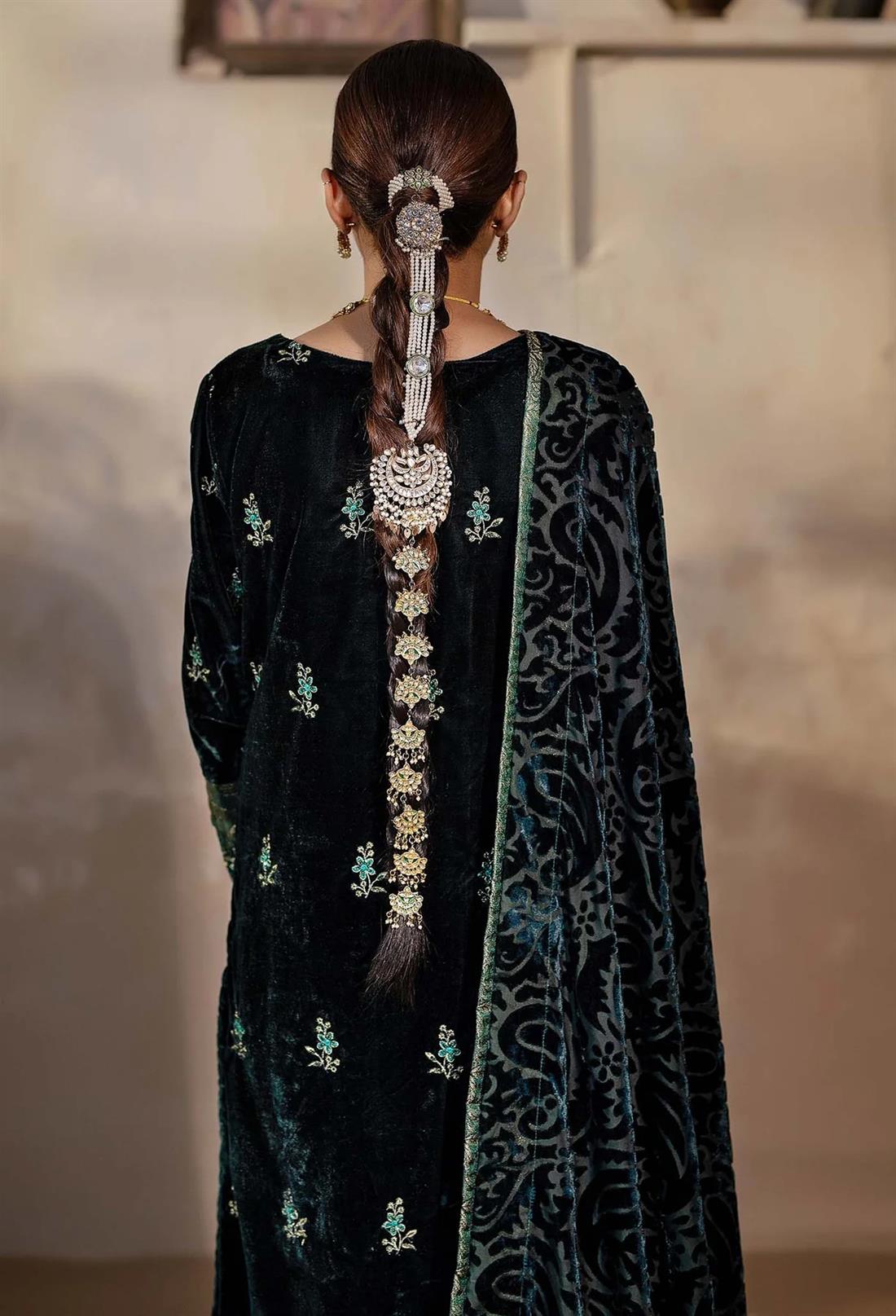 Green Embroidered Raw Silk Velvet Collection