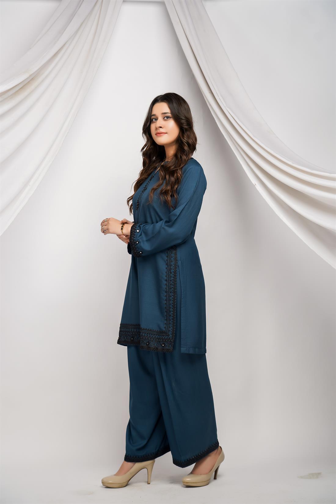 Zinc Mirror Work Palazzo Dhanak 2 Piece Suit