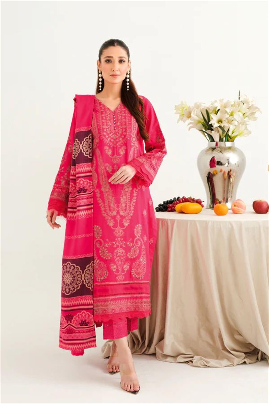 Pink Embroidered Jacquard Winter Collection