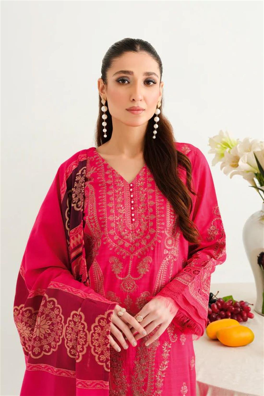 Pink Embroidered Jacquard Winter Collection