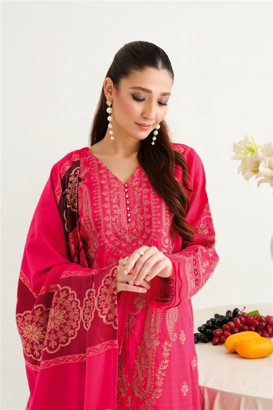Pink Embroidered Jacquard Winter Collection