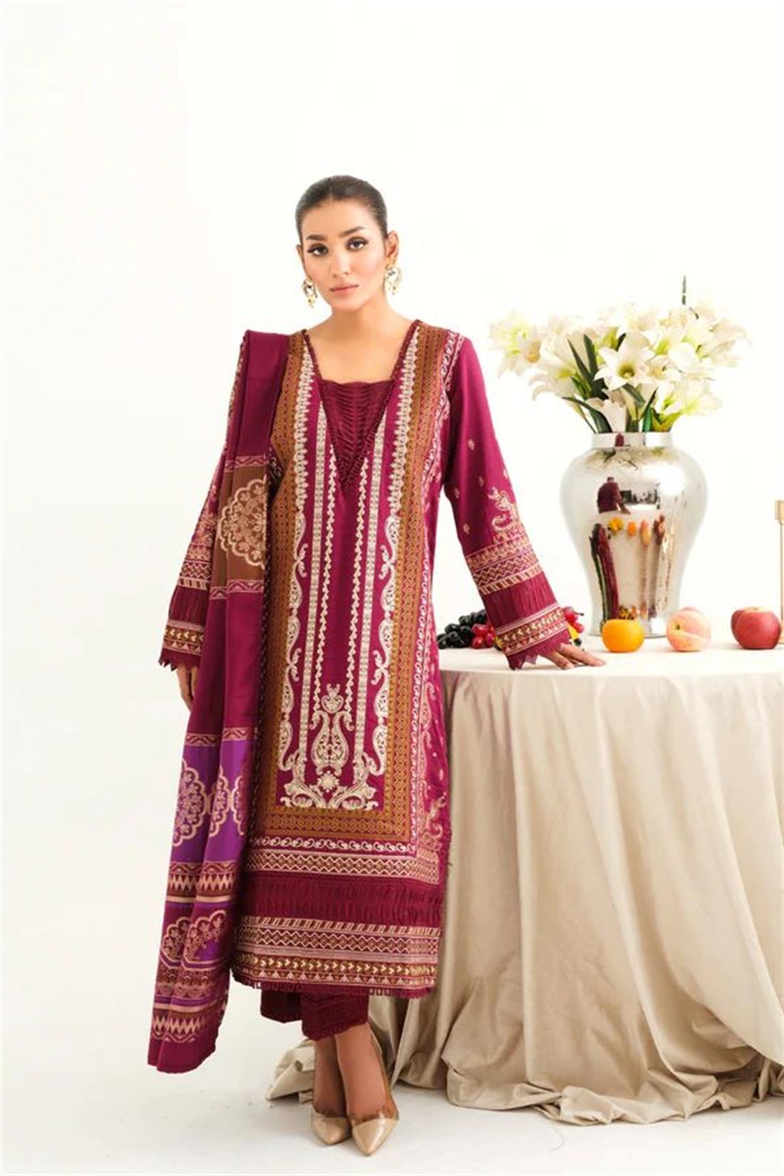 Purple Embroidered Jacquard Winter Collection