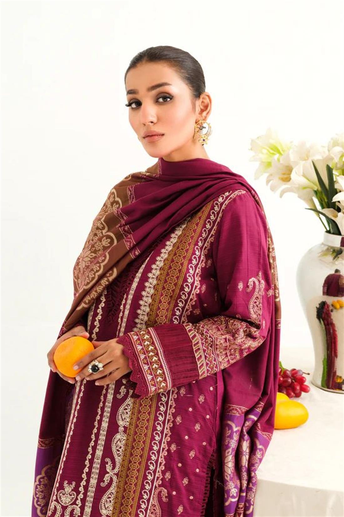 Purple Embroidered Jacquard Winter Collection