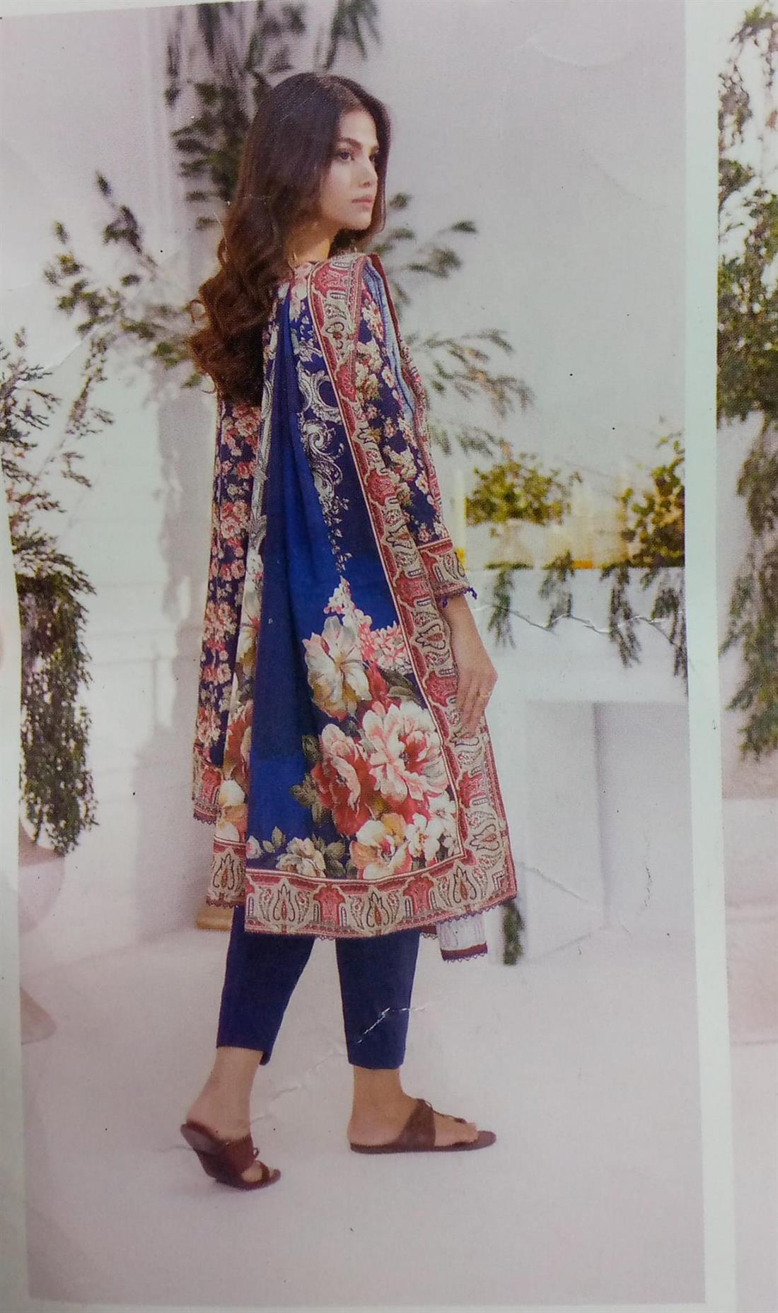 Navy Printed Khaddar Ladies 3 Piece Khadder Suit