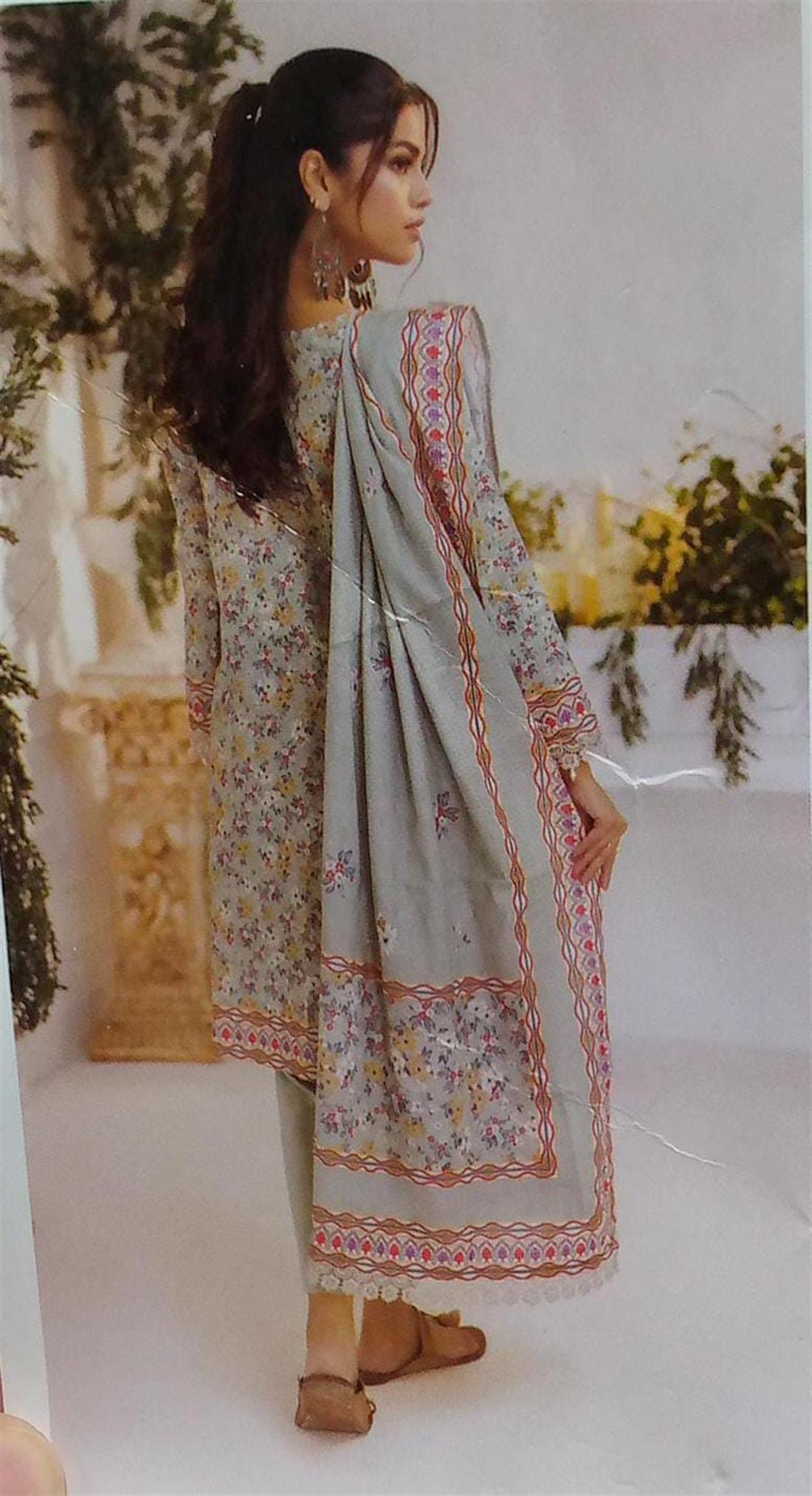 Grey Printed Khaddar Ladies 3 Piece Khadder Suit
