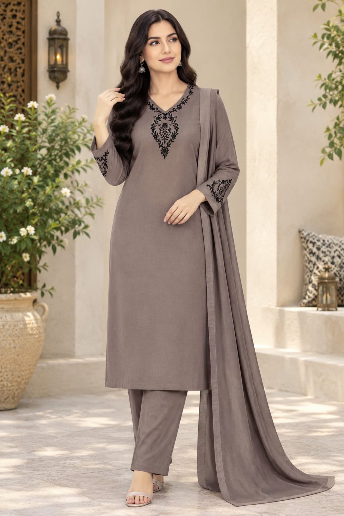 Mauve & Black Ladies Winter 3 Piece Suit