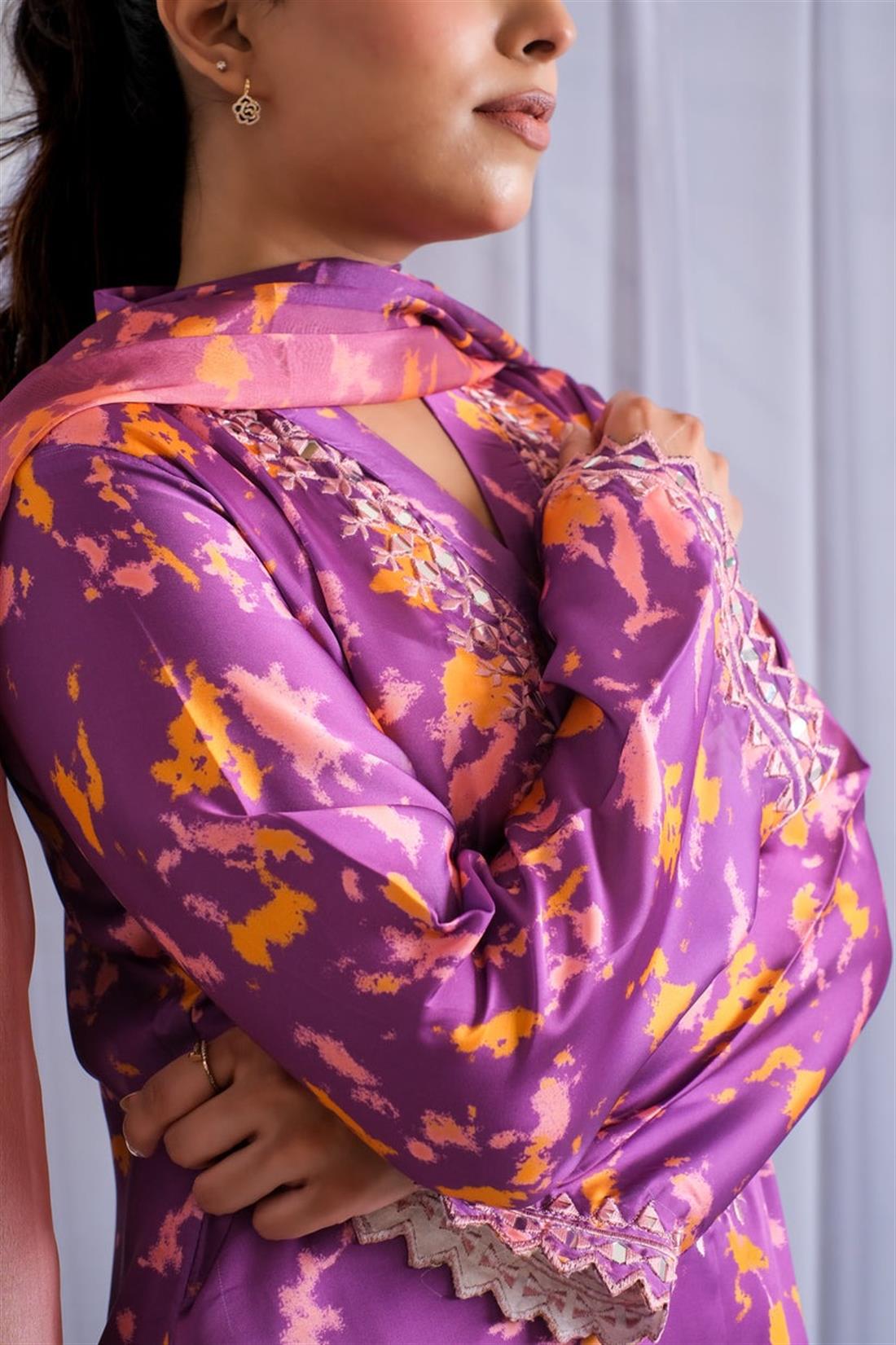 Purple Mirror Work Raw Silk Ladies Pret