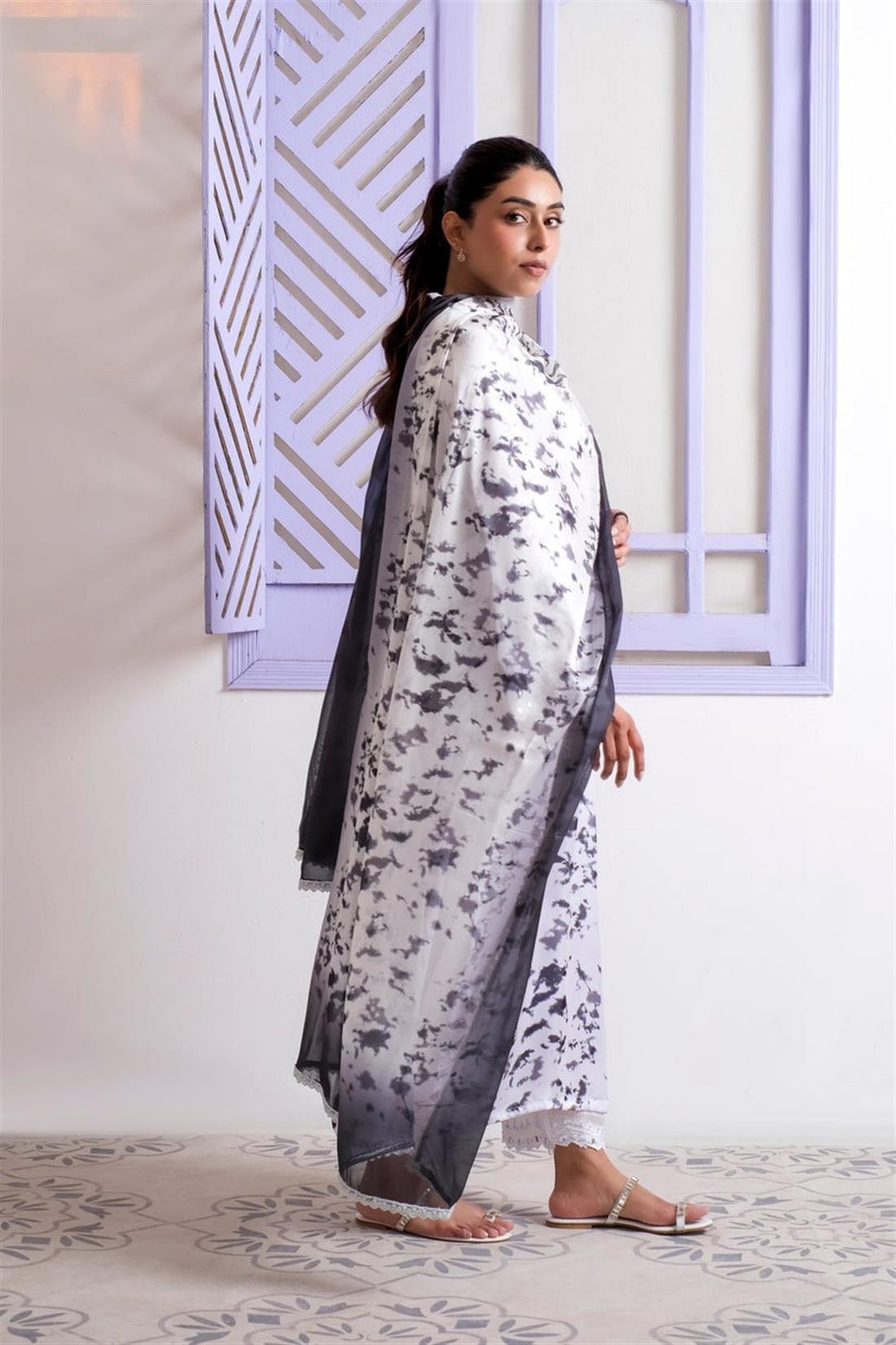 White Mirror Work Raw Silk Ladies Pret