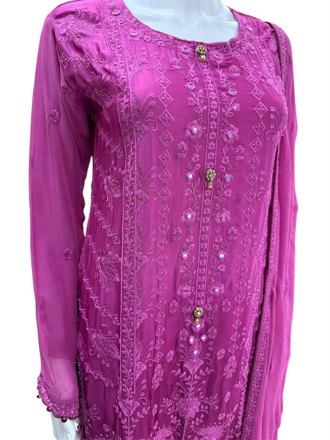 Magenta Sequinned Chiffon Ladies Shaded Silk Pret