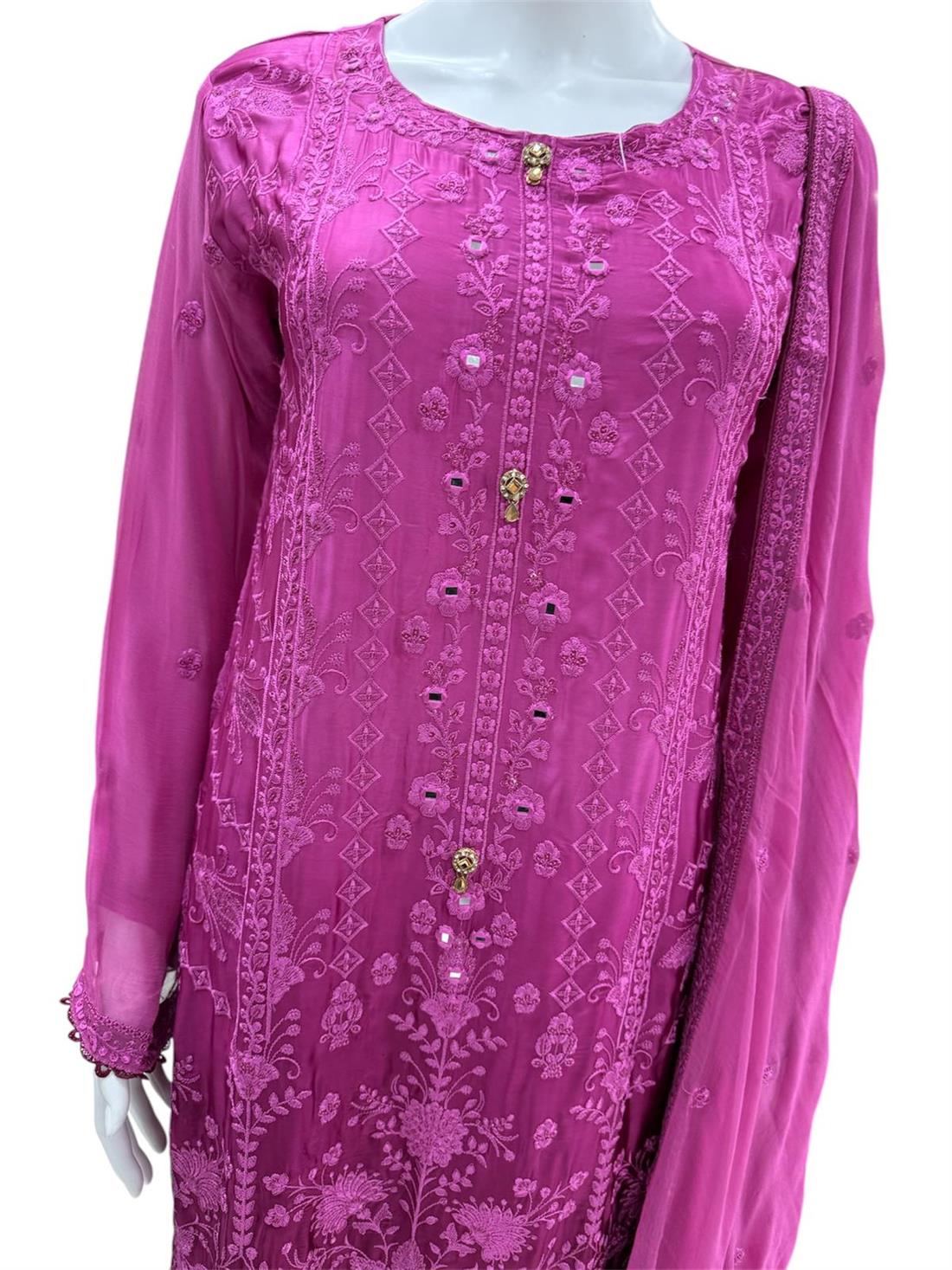 Magenta Sequinned Chiffon Ladies Shaded Silk Pret