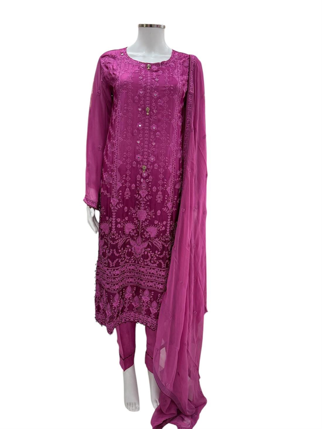 Magenta Sequinned Chiffon Ladies Shaded Silk Pret
